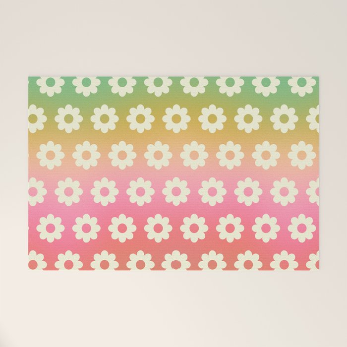 Ombre Rainbow Daisy Pattern Welcome Mat Gallery Image 1