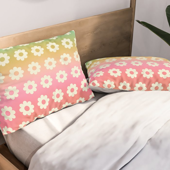 Ombre Rainbow Daisy Pattern Pillow Sham Gallery Image 2