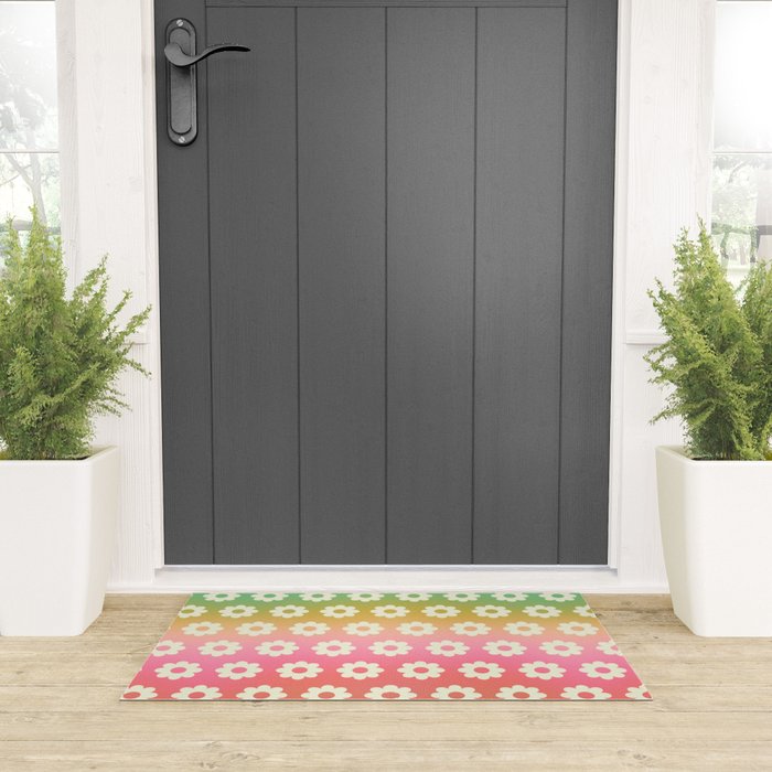 Ombre Rainbow Daisy Pattern Welcome Mat Gallery Image 3