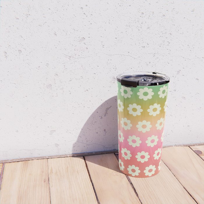 Ombre Rainbow Daisy Pattern Travel Mug Gallery Image 4