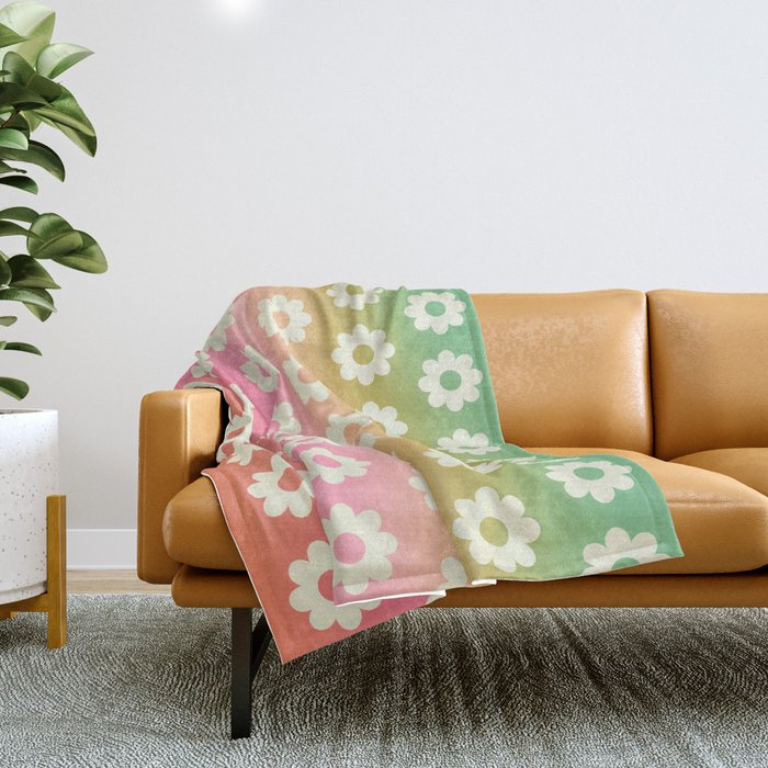 Ombre Rainbow Daisy Pattern Throw Blanket Gallery Image 1