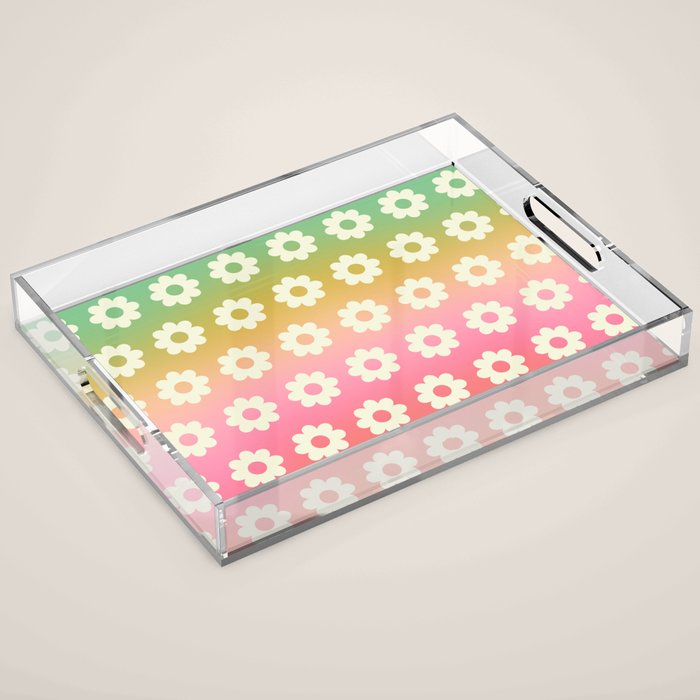 Ombre Rainbow Daisy Pattern Acrylic Tray Gallery Image 1