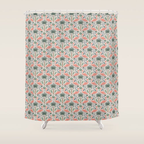 Palm Flamingos Tropical Shower Curtain
