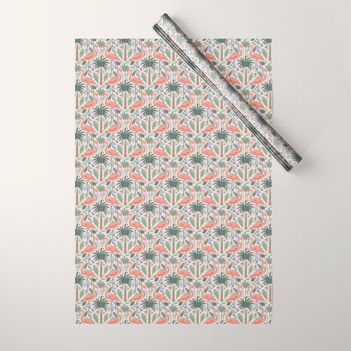 Palm Flamingos Tropical Wrapping Paper Gallery Image 1