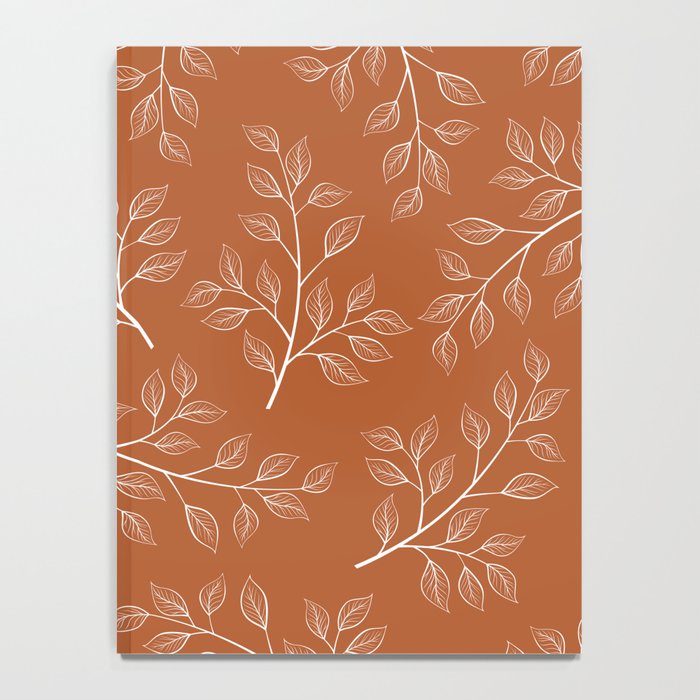 Delicate White Leaves and Branch on a Rust Orange Background Notebook Gallery Image 4