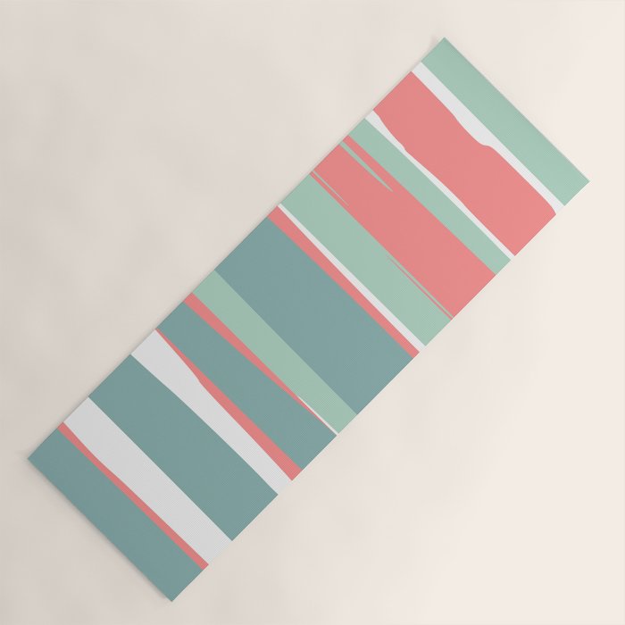 Festive, Abstract, Colorful Stripes, Coral and Teal Green Yoga Mat Gallery Image 1