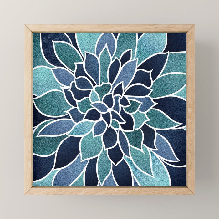 Festive, Flower Bloom, Navy Blue and Teal Mini Art Print Gallery Image 1