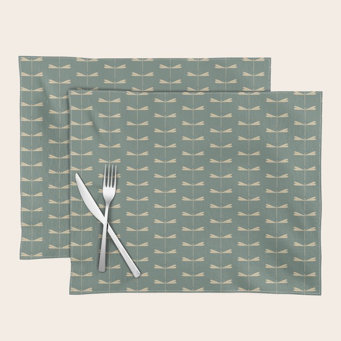 Dragonfly Pattern XII Neutral Green Placemat Gallery Image 1