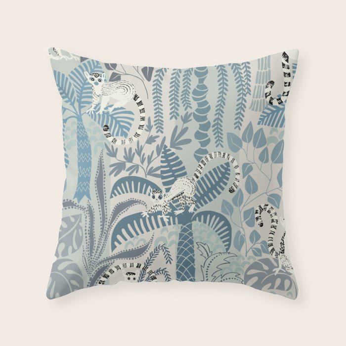 Jungle adventure chalky blue Throw Pillow Gallery Image 1