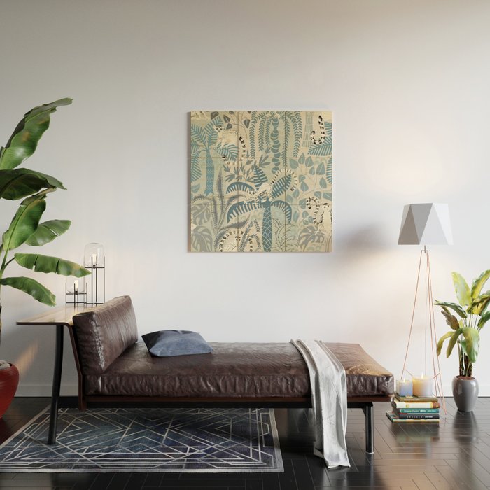 Jungle adventure chalky blue Wood Wall Art Gallery Image 2