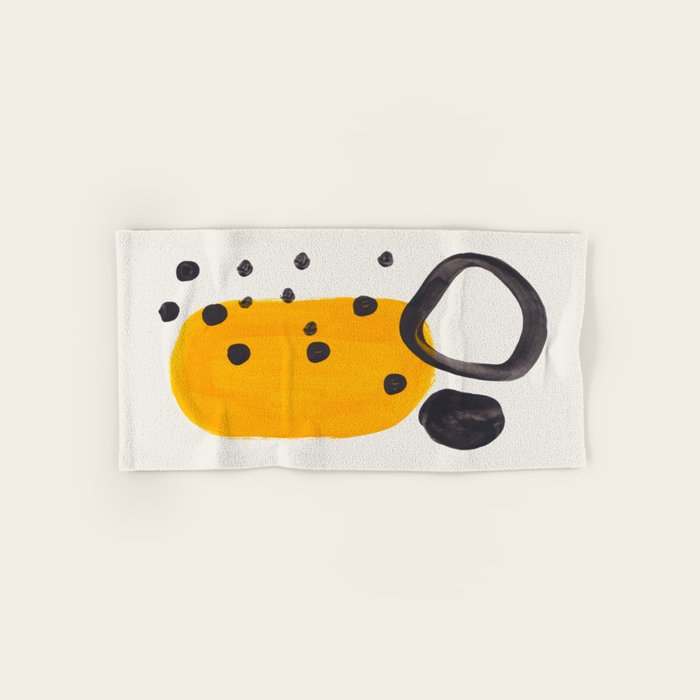 Unique Abstract Unique Mid century Modern Yellow Mustard Black Ring Dots Towels Gallery Image 1