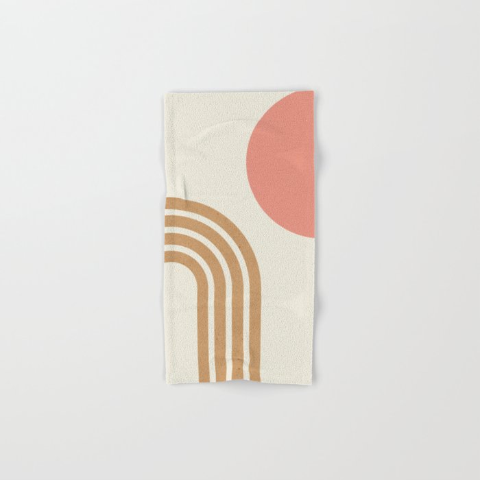 Mid century modern pink Sun and Rainbow Hand & Bath Towel Gallery Image 1