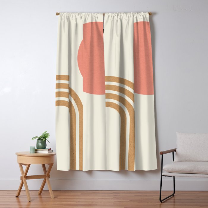 Mid century modern pink Sun and Rainbow Window Curtain Gallery Image 5