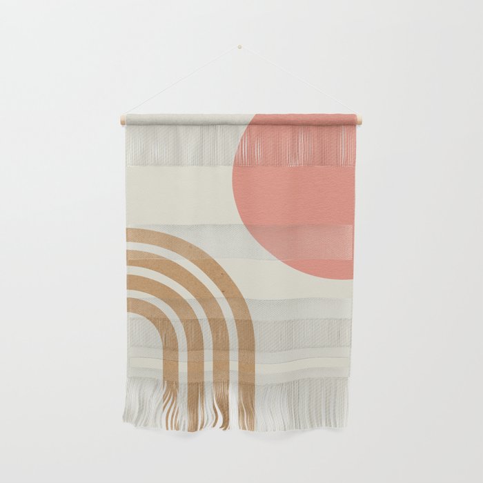 Mid century modern pink Sun and Rainbow Wall Hanging Gallery Image 1