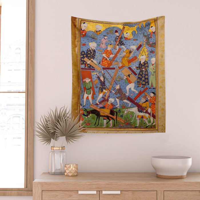 The building of Noahâs ark Islamic Antique Art  Wall Tapestry Gallery Image 2
