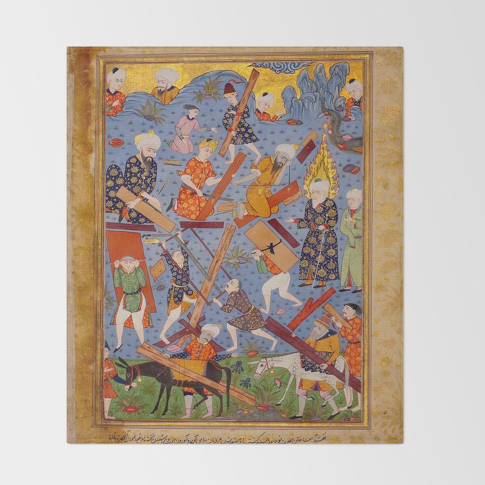 The building of Noahâs ark Islamic Antique Art  Throw Blanket Gallery Image 2