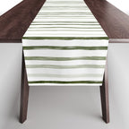 Watercolor Green and White Striped Table Runner Gallery Image 1