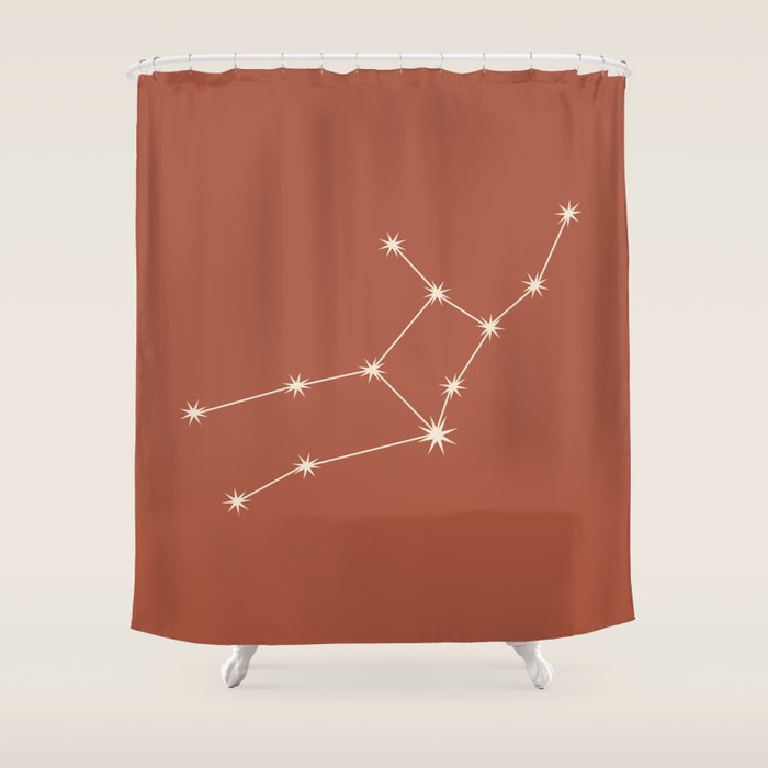 Virgo Zodiac Star Constellation Line Art Terracotta Red Shower Curtain Gallery Image 1