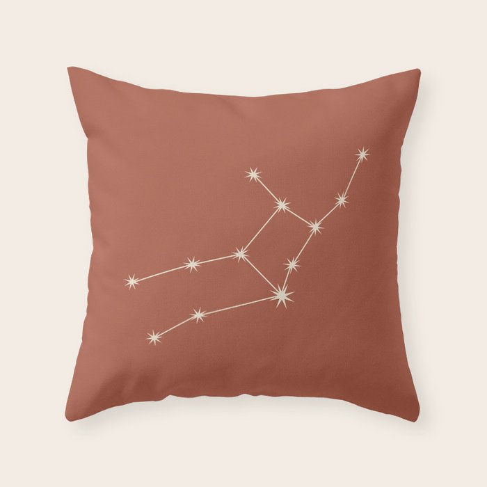 Virgo Zodiac Star Constellation Line Art Terracotta Red Throw Pillow Gallery Image 6