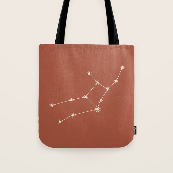 Virgo Zodiac Star Constellation Line Art Terracotta Red Tote Bag Gallery Image 1