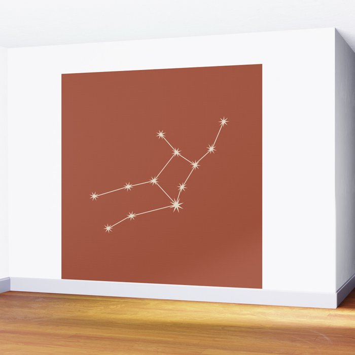 Virgo Zodiac Star Constellation Line Art Terracotta Red Wall Mural Gallery Image 2