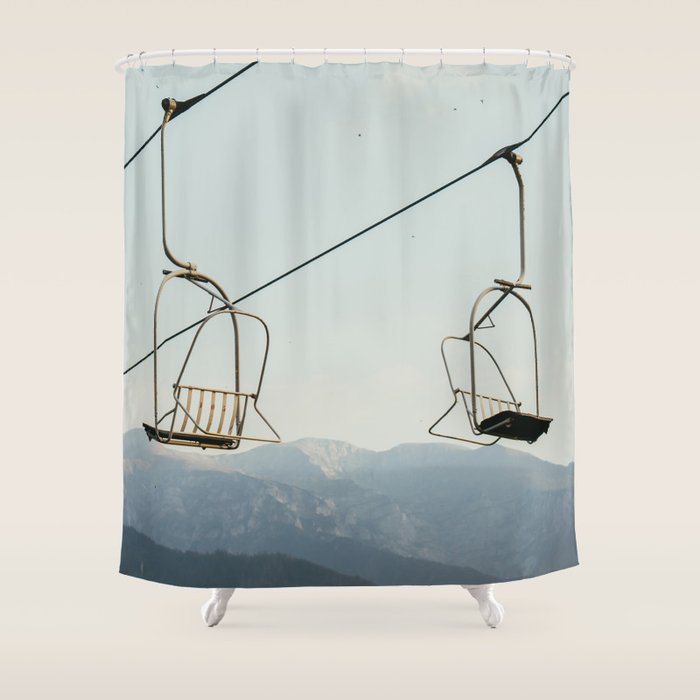 Chairlift in Mountains - Summer Evening Skiing Lift - Fine Art Photography Shower Curtain Gallery Image 1