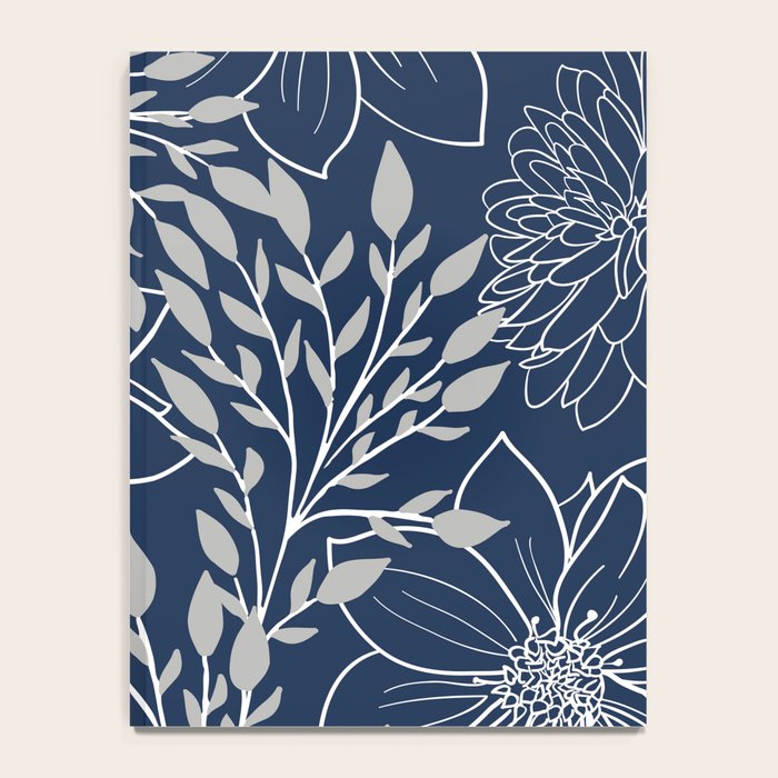 Festive, Floral Prints and Leaves, Line Art, Navy Blue and Gray Notebook Gallery Image 4