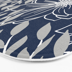 Festive, Floral Prints and Leaves, Line Art, Navy Blue and Gray Bath Mat Gallery Image 3