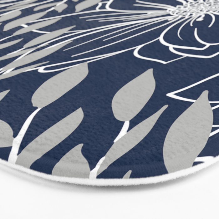 Festive, Floral Prints and Leaves, Line Art, Navy Blue and Gray Bath Mat Gallery Image 3