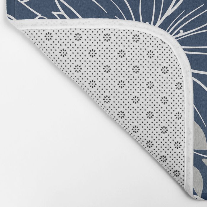 Festive, Floral Prints and Leaves, Line Art, Navy Blue and Gray Bath Mat Gallery Image 2