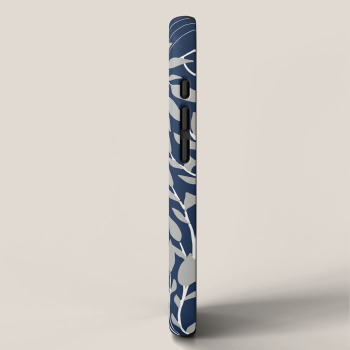 Festive, Floral Prints and Leaves, Line Art, Navy Blue and Gray iPhone Case Gallery Image 2