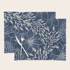 Festive, Floral Prints and Leaves, Line Art, Navy Blue and Gray Placemat Gallery Image 1