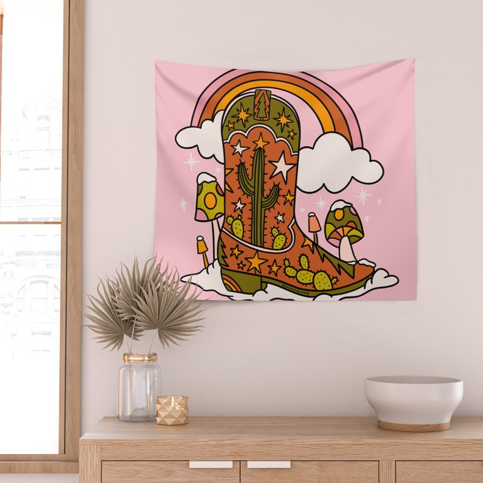 Christmas Cowboy Boots Wall Tapestry Gallery Image 2