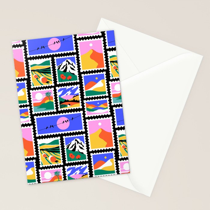Colorful nature landscape post card stamp pattern Stationery Card Gallery Image 2