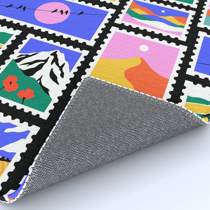 Colorful nature landscape post card stamp pattern Rug Gallery Image 4