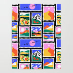Colorful nature landscape post card stamp pattern Poster Gallery Image 4