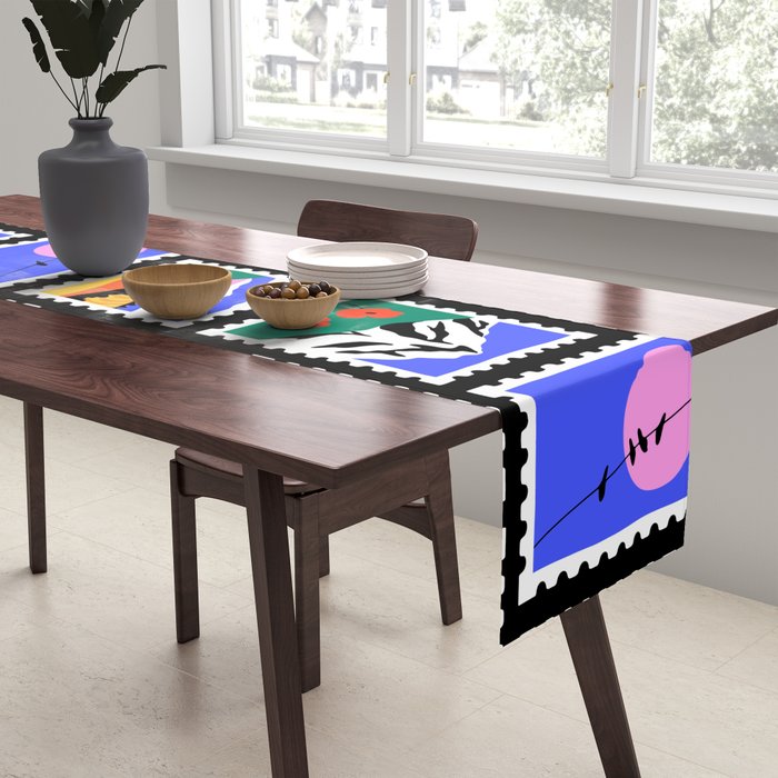 Colorful nature landscape post card stamp pattern Table Runner Gallery Image 2