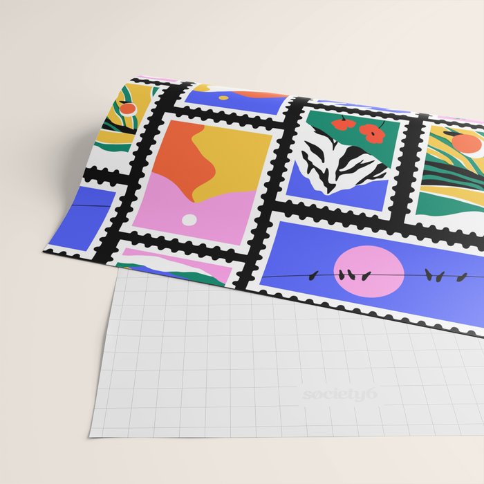 Colorful nature landscape post card stamp pattern Wrapping Paper Gallery Image 2