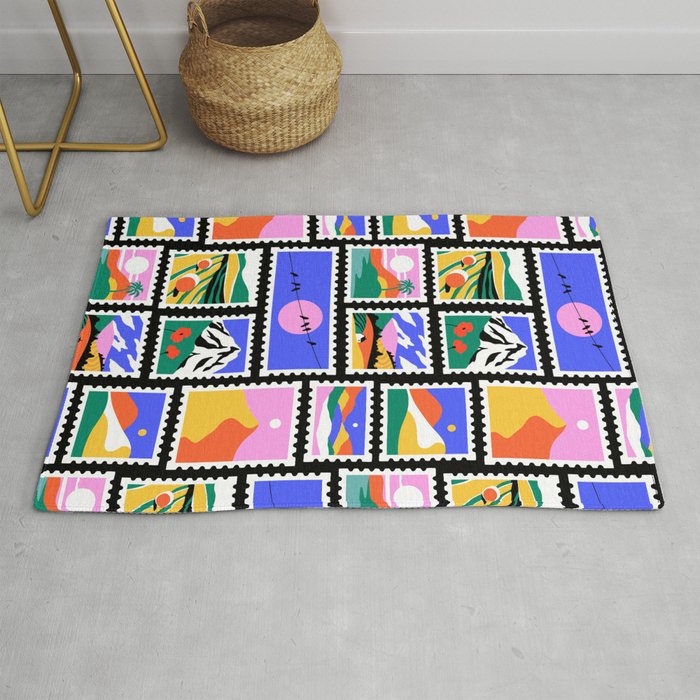 Colorful nature landscape post card stamp pattern Rug Gallery Image 1