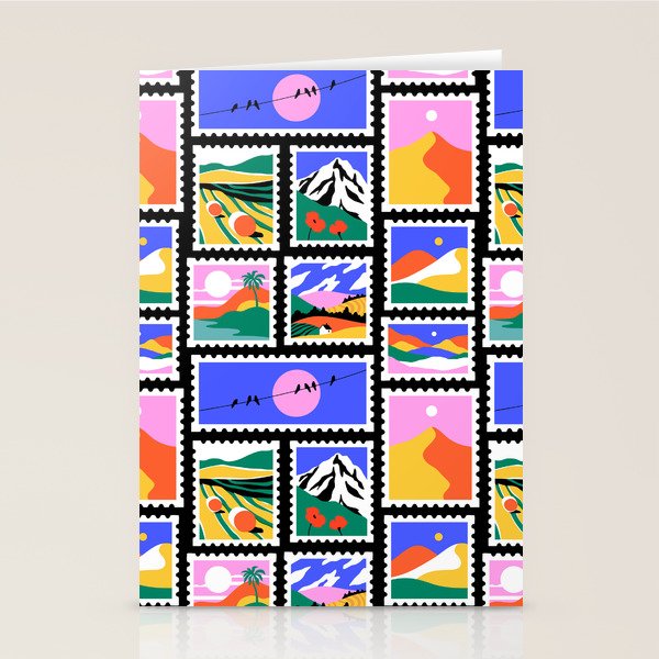 Colorful nature landscape post card stamp pattern Stationery Card Gallery Image 2