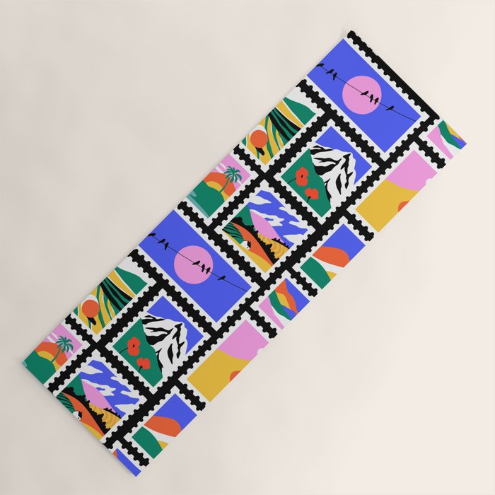 Colorful nature landscape post card stamp pattern Yoga Mat Gallery Image 1