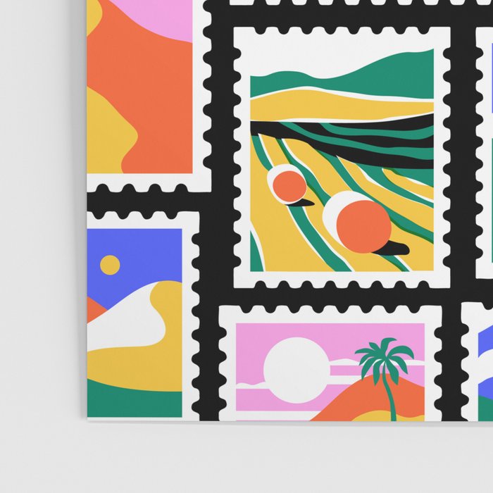 Colorful nature landscape post card stamp pattern Poster Gallery Image 3