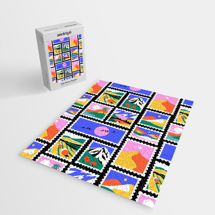 Colorful nature landscape post card stamp pattern Jigsaw Puzzle Gallery Image 2