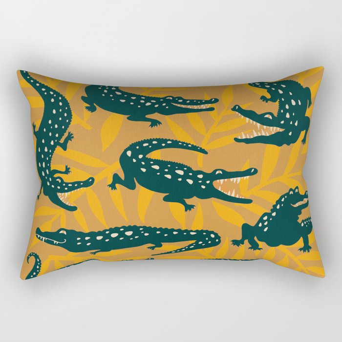 Alligator Collection - Ochre & Teal Rectangular Pillow Gallery Image 2