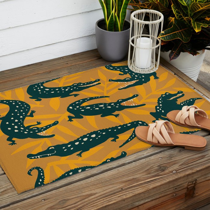 Alligator Collection - Ochre & Teal Outdoor Rug Gallery Image 2