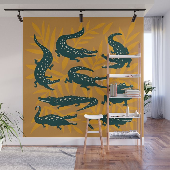 Alligator Collection - Ochre & Teal Wall Mural Gallery Image 1
