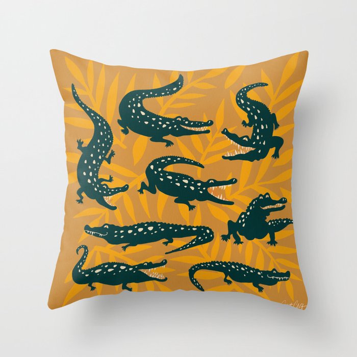 Alligator Collection - Ochre & Teal Throw Pillow Gallery Image 6