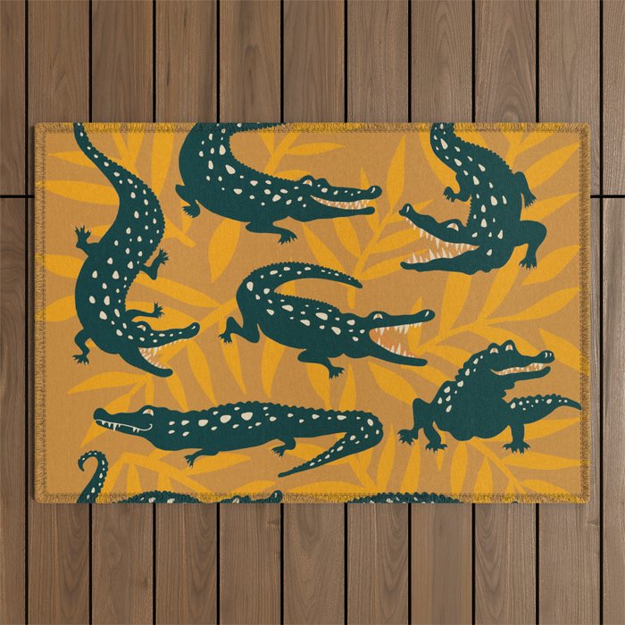 Alligator Collection - Ochre & Teal Outdoor Rug Gallery Image 1