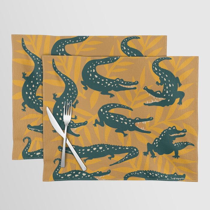 Alligator Collection - Ochre & Teal Placemat Gallery Image 1