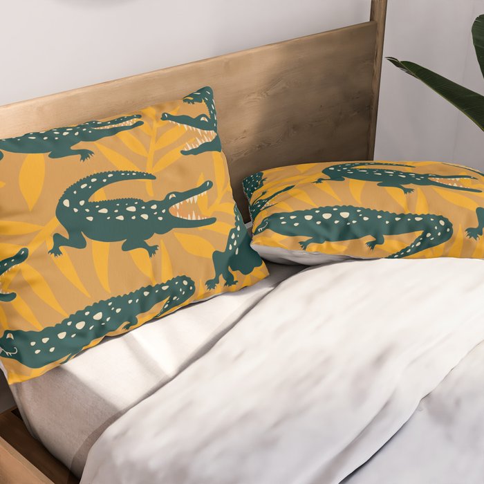 Alligator Collection - Ochre & Teal Pillow Sham Gallery Image 2